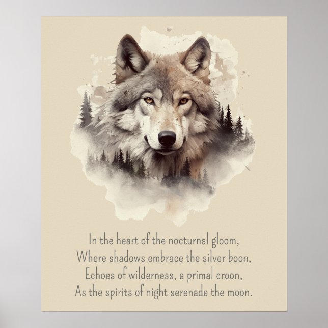 Poster Tête de loup magnifique et poème II (Devant)