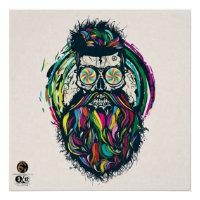 Tête de mort hipster skulls barbu et moustachu, cr