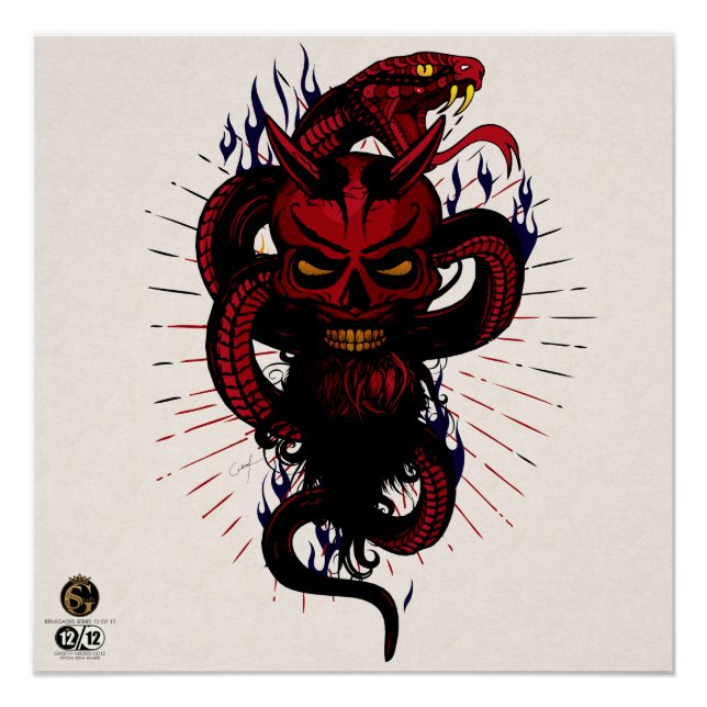 Poster Tête de mort hipster skulls serpent tattoo diable (Devant)