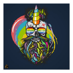 Poster Tête de mort punk hipster G-skulls crâne licorne