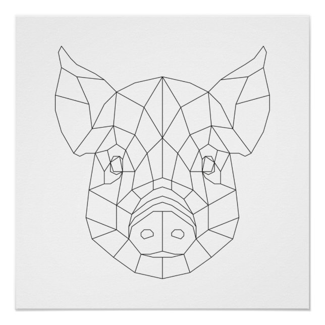 Poster Tête de porc Géométrique Noir & Blanc Art Moderne  (Devant)