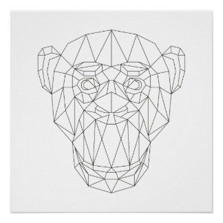 Poster Tête de singe Géométrique Noir et blanc Art modern