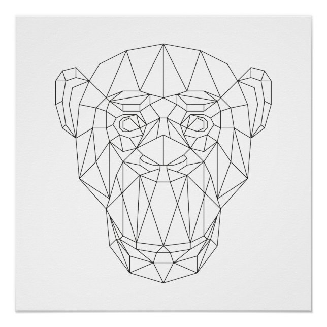 Poster Tête de singe Géométrique Noir et blanc Art modern (Devant)