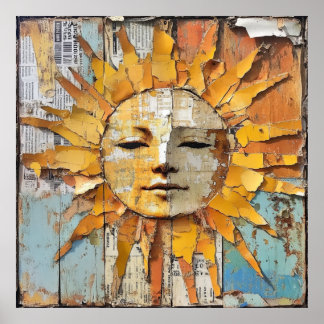 Poster Tête de soleil rustique, ambiance vintage, style c