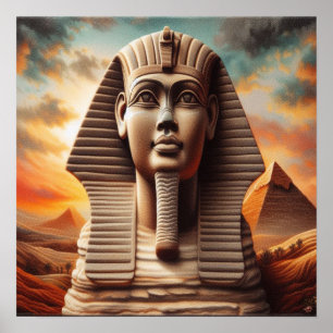 Poster Tête de sphynx de Gizeh avec pyramides Voyage en E