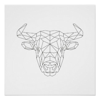 Poster Tête de taureau Géométrique Noir et Blanc Art Mode