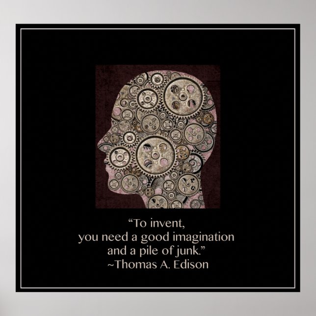 Poster Tête d'engrenage avec Thomas Edison Citation (Devant)