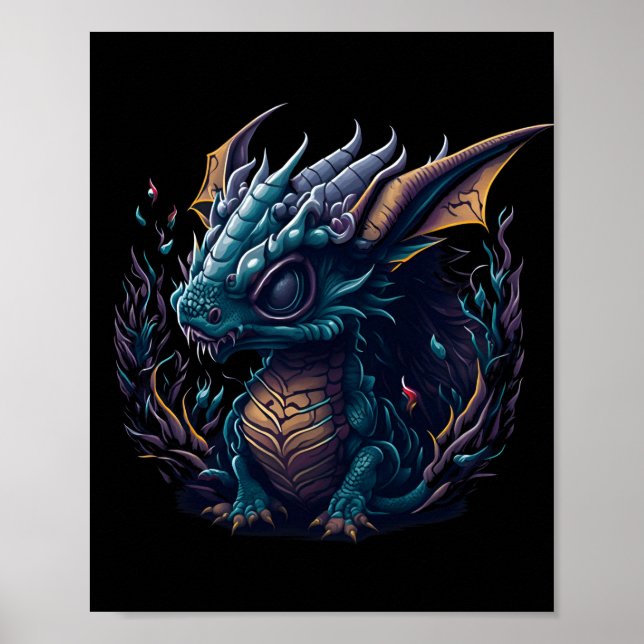 Poster tête violette-bleu-dragon-à-tête-violet-bleu (Devant)