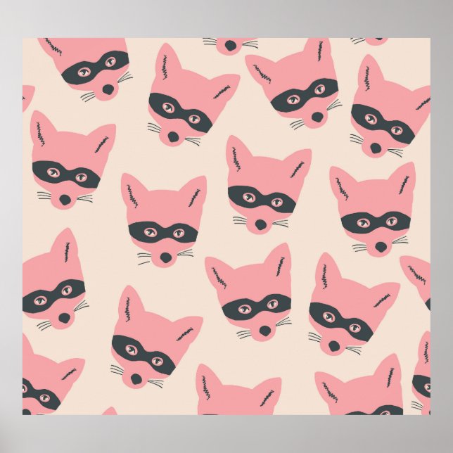 Poster Têtes Bandit Fox : Motif rose beige (Devant)
