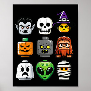 Poster Têtes de fantômes de citrouille en brique Hallowee