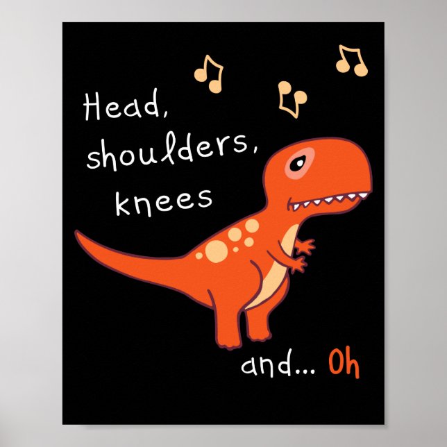 Poster Têtes Epaules genoux TRex Dinosaur Humour de dessi (Devant)