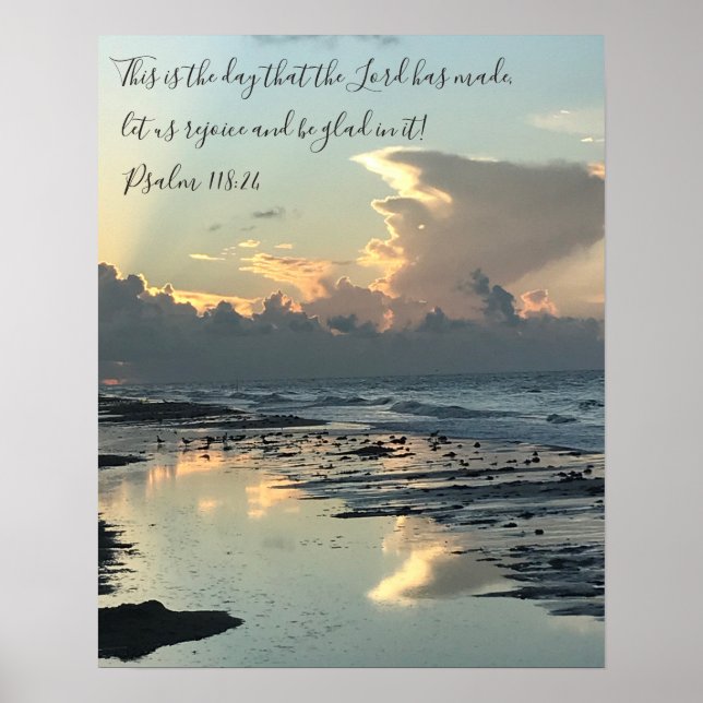 Poster Texas Beach Sunrise, Écriture Verse, Psaume 118:24 (Devant)