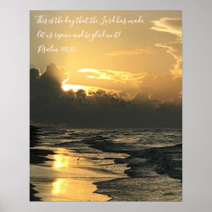 Poster Texas Beach Sunrise, Scripture Verse, Psalm 118:24
