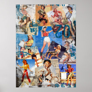 Poster Texas Eclectique : Collection de cow-girl Vintage 