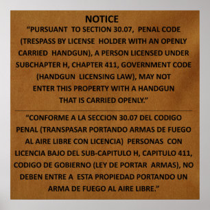 Poster Texas Gun Law - Adobe - Open Carry