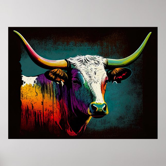 Poster Texas Longhorn Cow Pop Art (Devant)