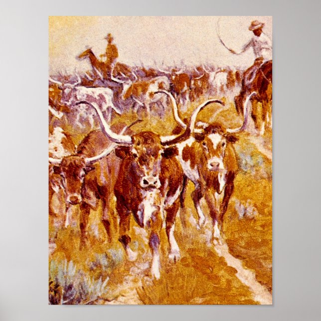 Poster 'Texas Longhorns', Olaf C.Seltzer_Grande oeuvre d' (Devant)