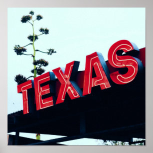 Poster Texas Red Neon Lights USA Amérique