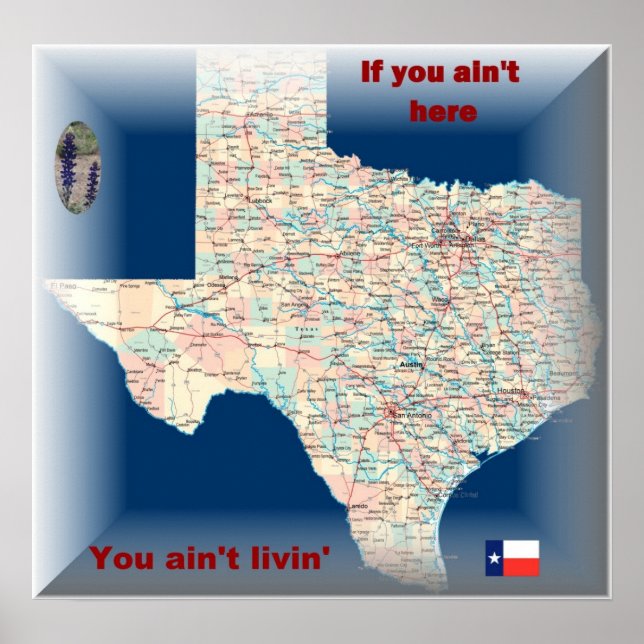 Poster texas-road-map (Devant)