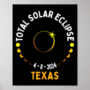 Poster Texas Solar Eclipse 2024 Partie Total États-Unis C