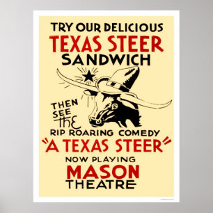 Poster Texas Steer Sandwich 1938 WPA