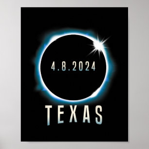 Poster Texas Total Solar Eclipse 2024 Bleu Avril 8 Hommes