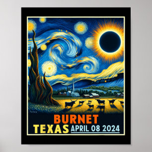 Poster Texas Total Solar Eclipse 2024 Starry Night