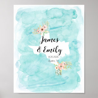 Poster Texas Watercolor Wedding Guest Book Alternative