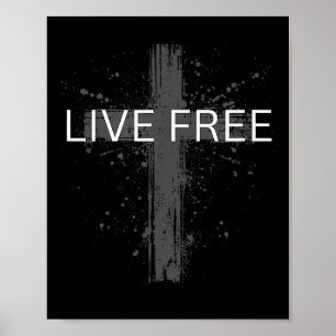 Poster Texte chrétien Live Free, Drapeau croix patriotiqu