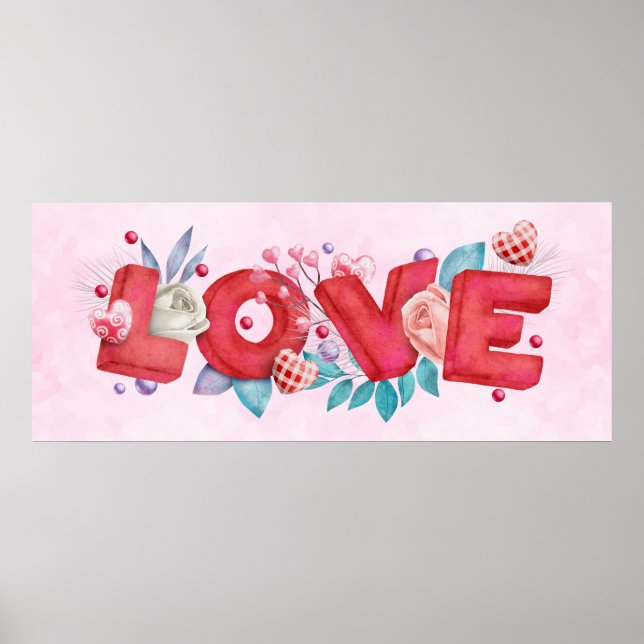 Poster Texte d'amour rouge dans l'aquarelle de police de  (Devant)