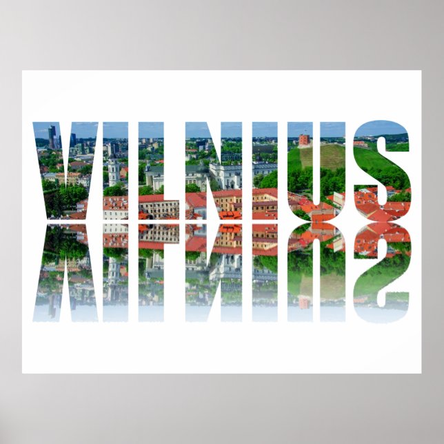 Poster texte de Vilnius avec reflet (Devant)