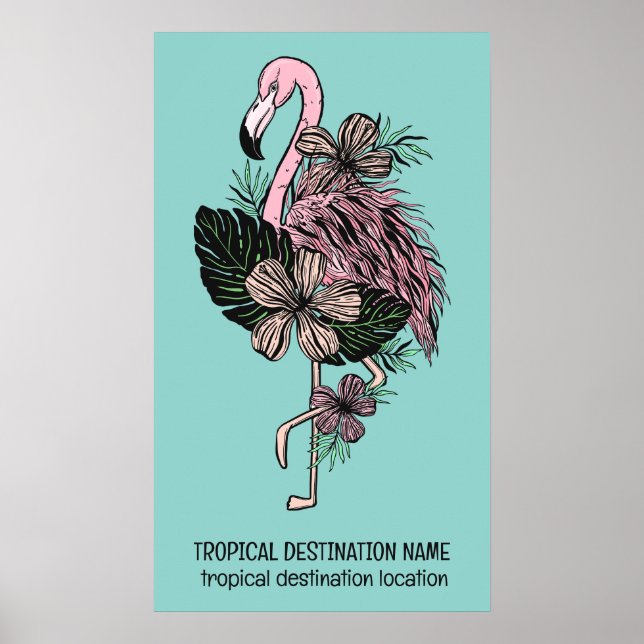 Poster Texte et couleur personnalisés Flamant rose rose (Devant)