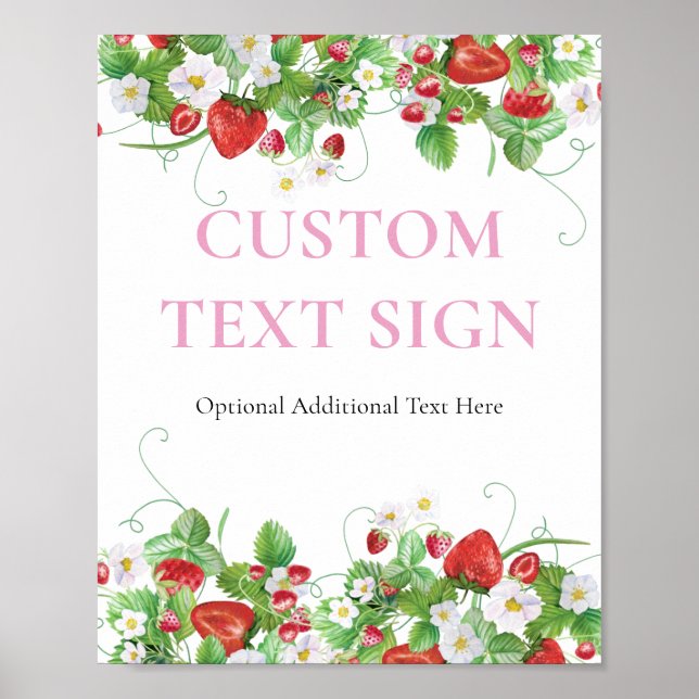 Poster Texte personnalisé | Baby shower sucré aux fraises (Devant)