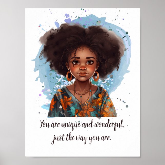 Poster Texte Personnalisé Belle fille afro-américaine (Devant)