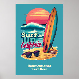 Poster Texte personnalisé Californie Surf