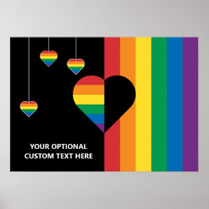 Poster Texte personnalisé Coeurs arc-en-ciel et bandes