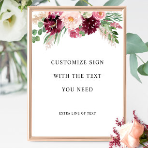 Poster Texte personnalisé complet, panneau Mariage bleu B