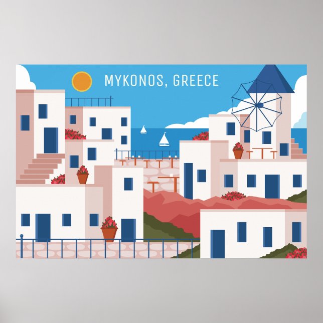 Poster Texte personnalisé Mykonos Grèce (Devant)