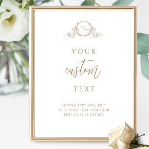 Poster Texte personnalisé, signe Mariage Monogramme beige
