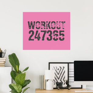 Poster Texte usé et rayé Workout 247365 rose
