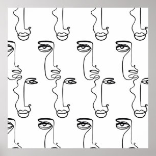 Poster Texture avec faces abstraites. Une ligne continue 