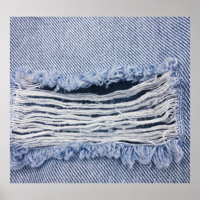 Poster Texture de jean bleu clair torn (Devant)
