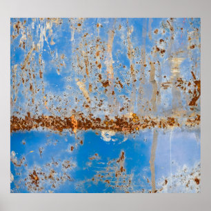Poster Texture de métal rouillé, fond bleu gratté.