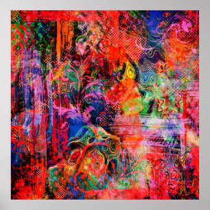 Poster Texture florale rouge