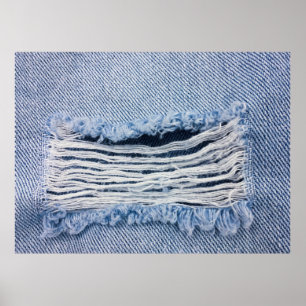 Poster Texture Jeans bleu clair déchirée.