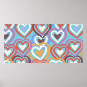 Poster Texture sans couture avec des cœurs drôles 