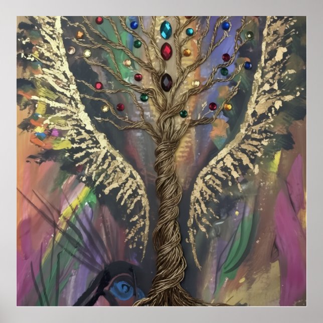 Poster Th Divine Tree Of Life celestial wings and jewels  (Devant)