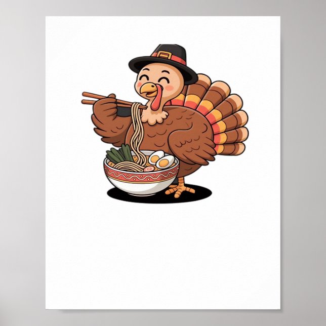 Poster thaiksgiving turkey eats ramen Oversize T-shirt (Devant)