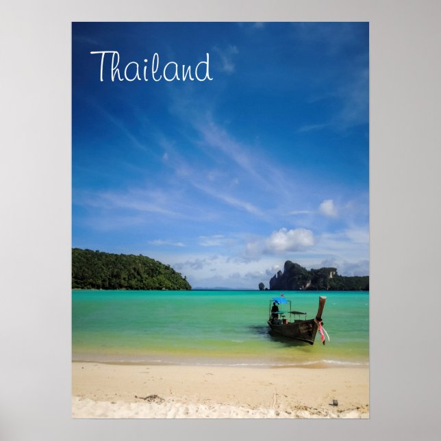Poster Thaïlande Beach Photo avec Fishing Boat (Devant)