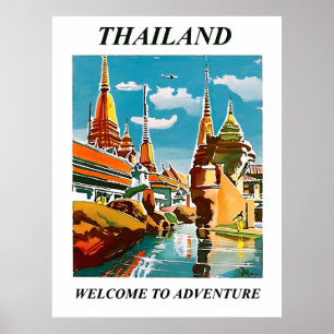Poster Thaïlande, bienvenue à l'aventure. Voyage vintage